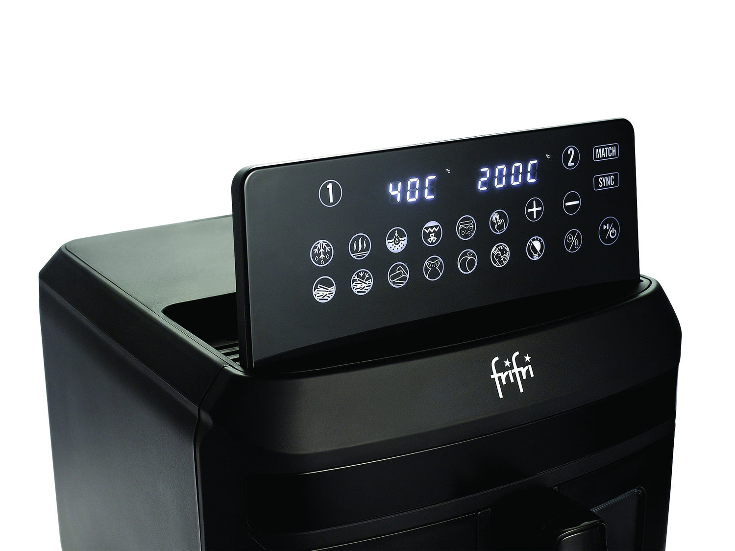 Friteuse à air noir avec écran tactile.