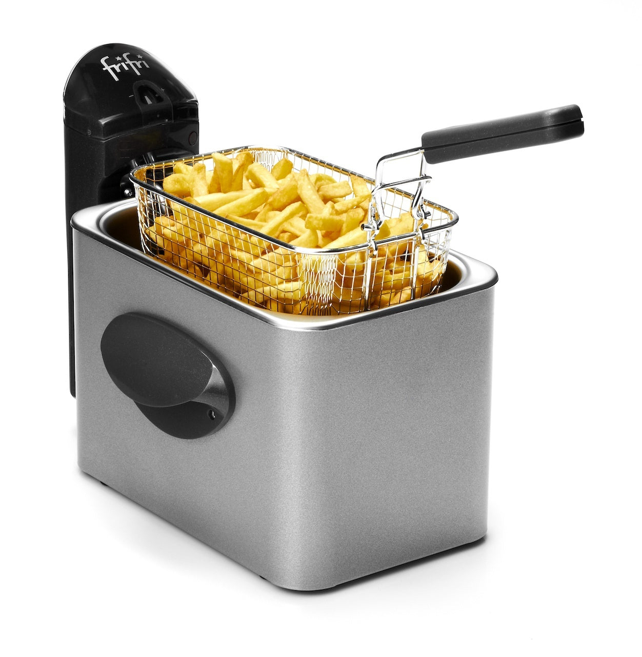 Friteuse grise avec frites.