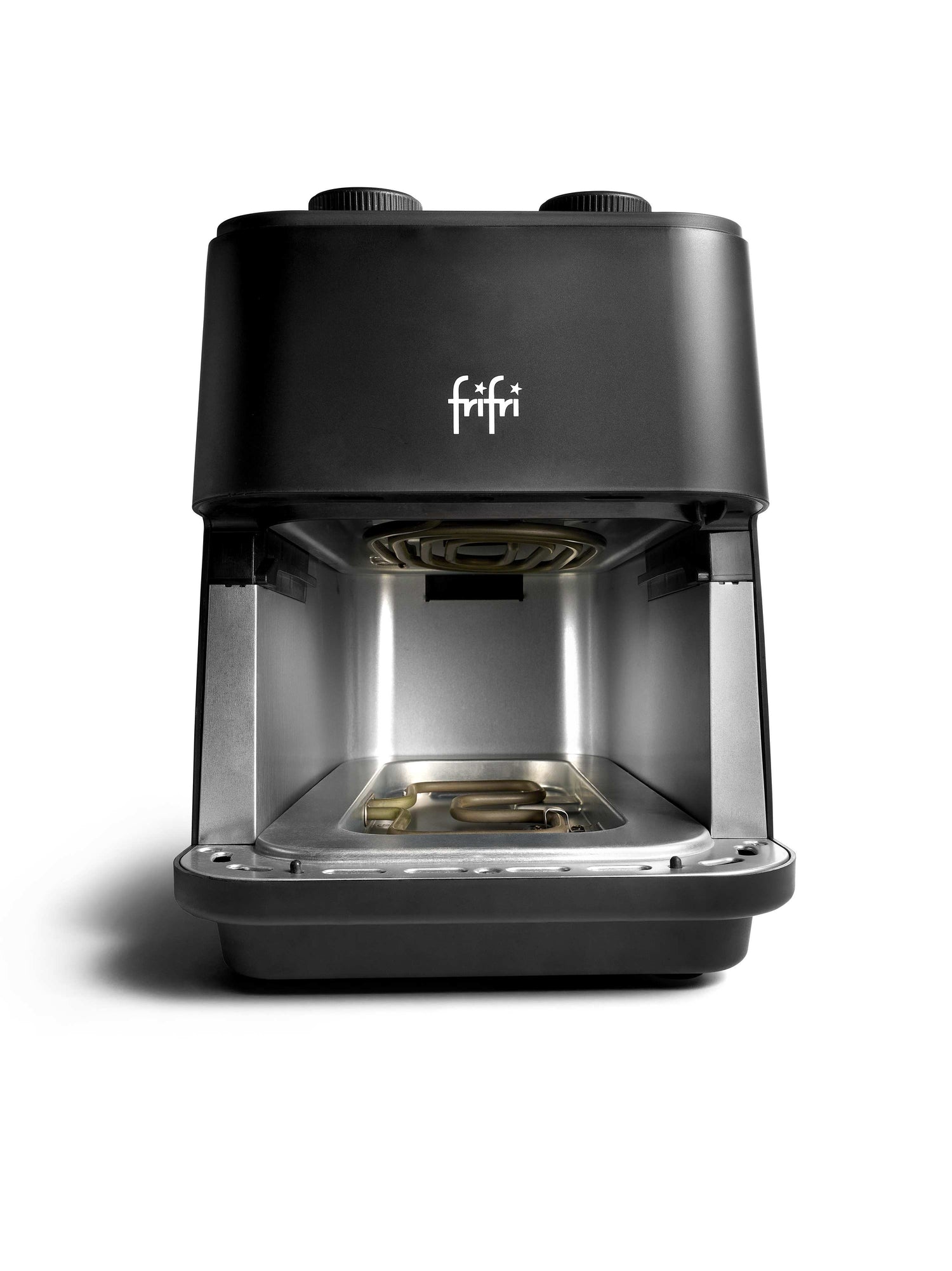 Friteuse électrique noire, vue de face.