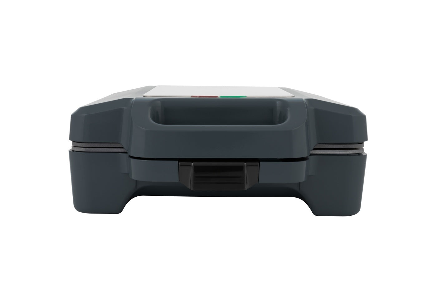 Gaufrier gris foncé avec poignée.