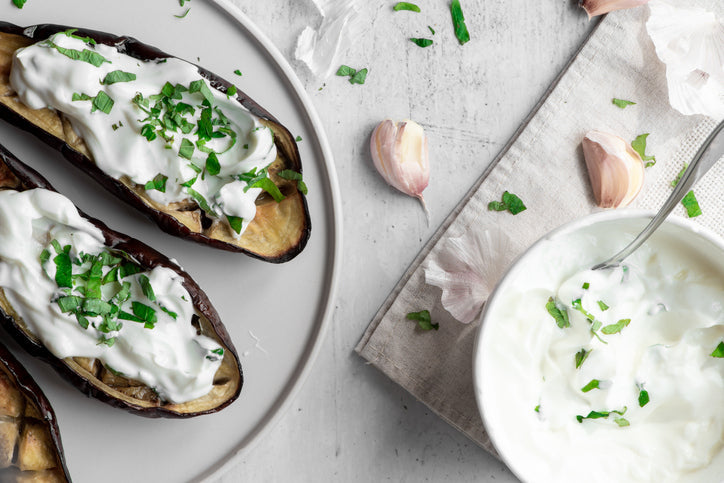 Aubergines grillées & tzatziki