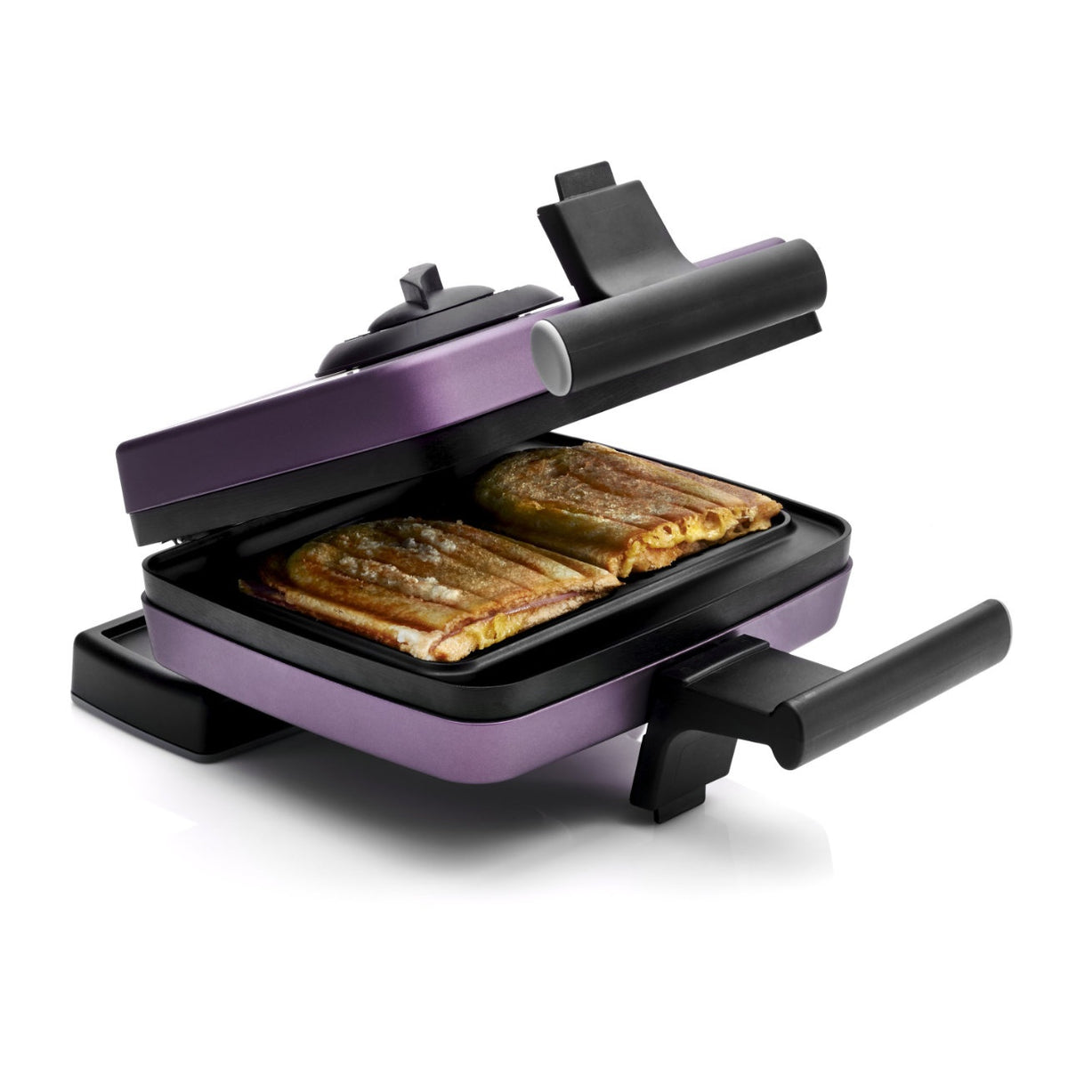 Grille-sandwich violet avec deux sandwichs.
